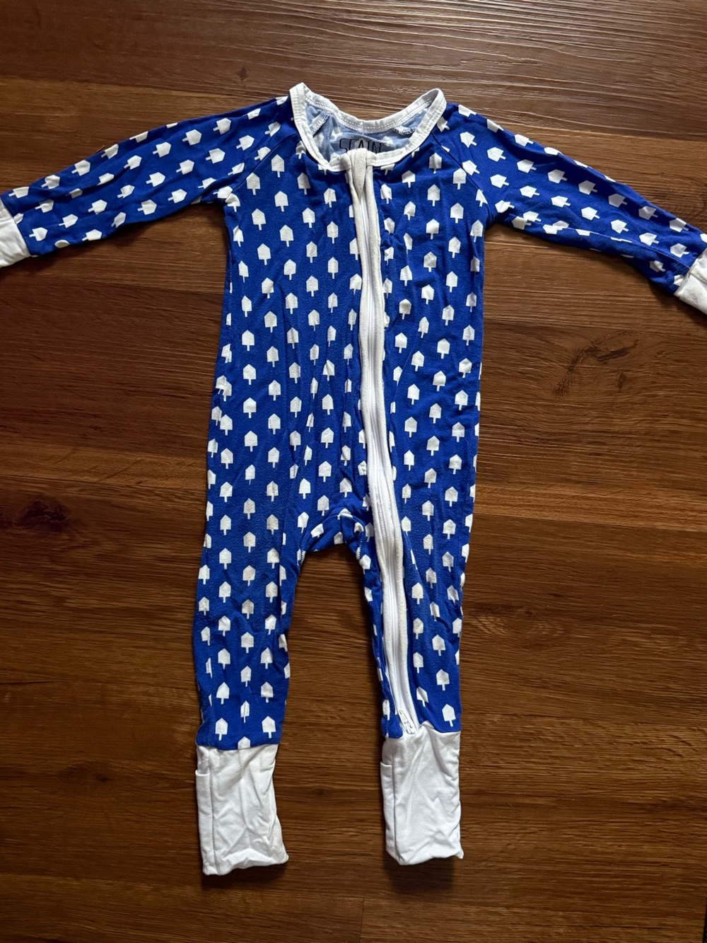 Scainf Bamboo Blue White Print Zip Front baby One-Piece Sleeper 3-6 months
